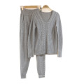 PK18ST084 cashmere cable knitted sweater suit for womanyoga set